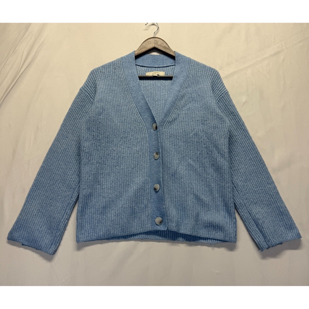 LOFT Ribbed Cardigan Sweater‎ Womens SM Light Blue Chunky Knit V Neck Button Up